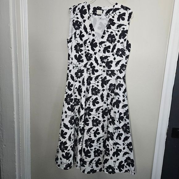 Nicobar White Black Floral Midi Sleeveless V-neck Full Skirt Dress Size … - Picture 1 of 11